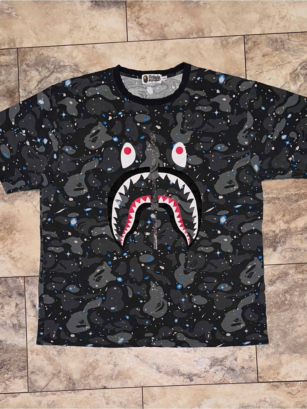 BAPE Glow In The Dark Space Camo Shark Face T-Shirt Black Size XXL